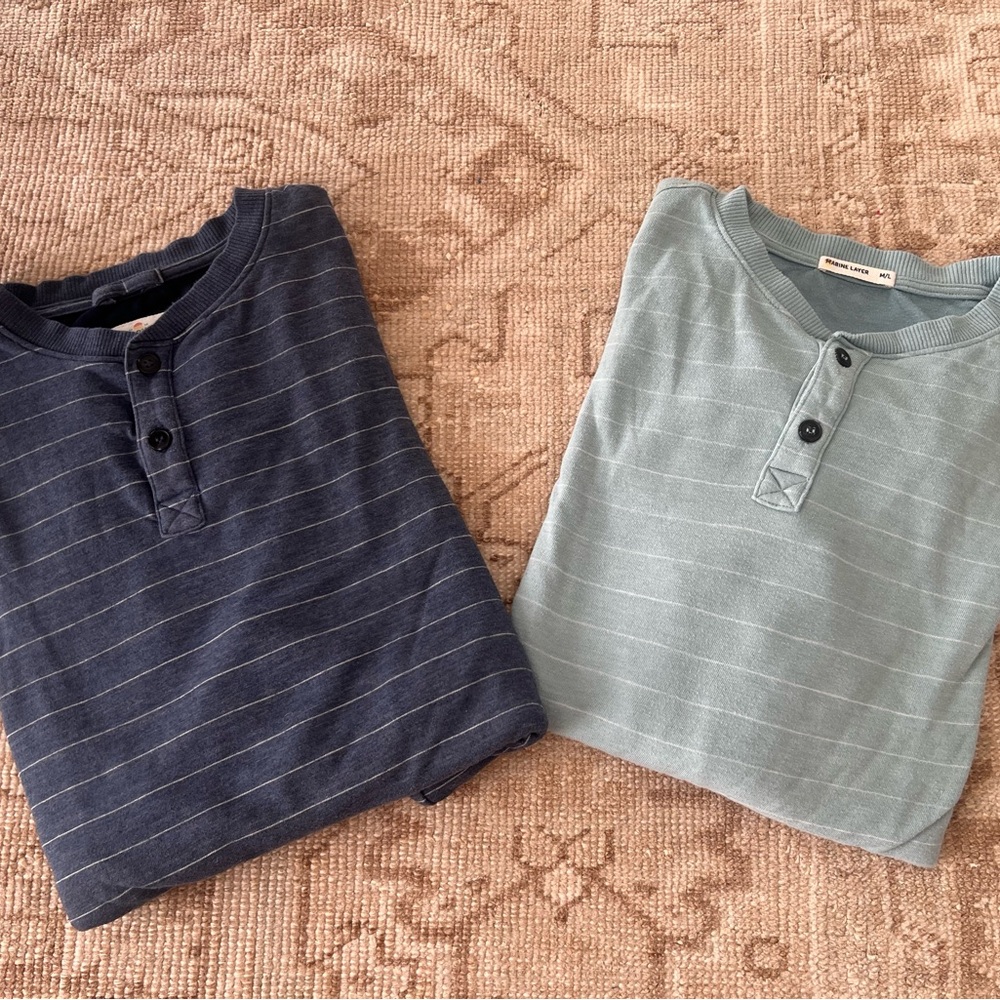 Duo of Marine Layer Striped Henley Shirts - Blue and green